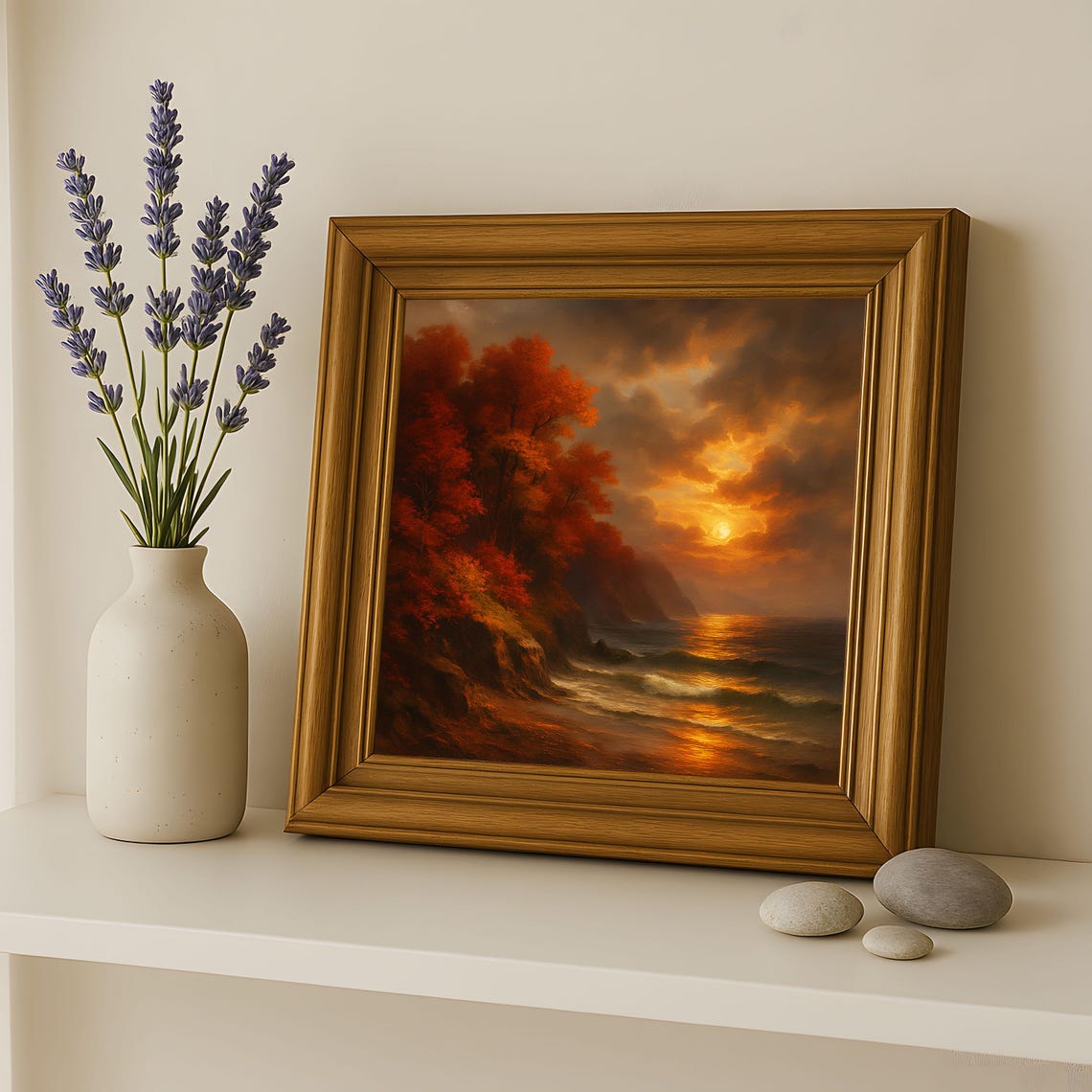 Golden Autumn Sunset Coastline Cliffs Seascape Ocean Glow Poster