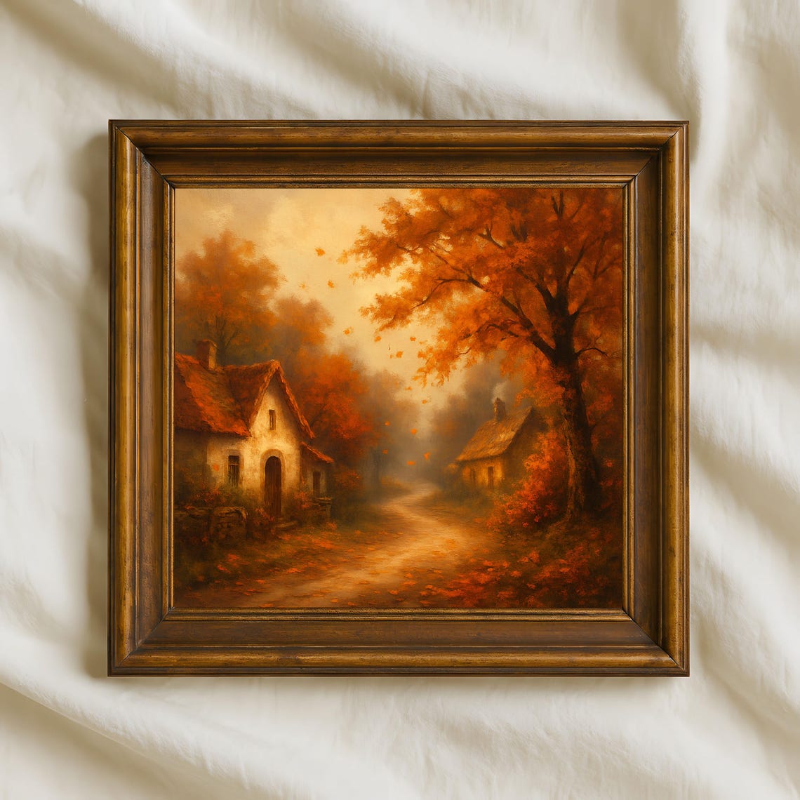 Rustic Autumn Cottages Wall Decor Cozy Fall Landscape Art Print Countryside Artwork Warm Home