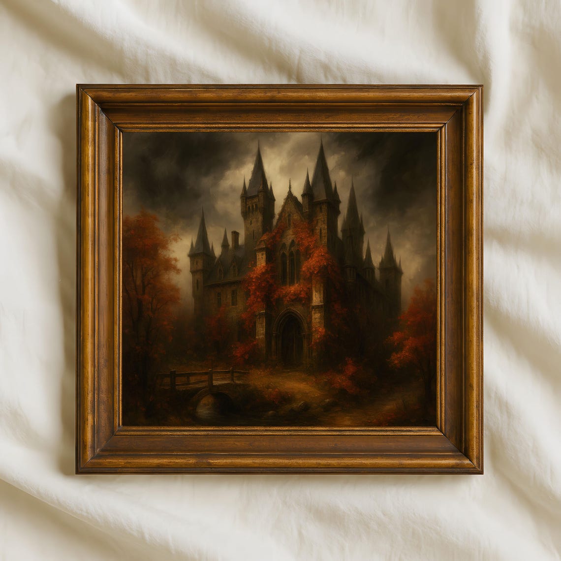 Gothic Castle Autumn Dark Academia Fall Foliage Oil Painting Poster