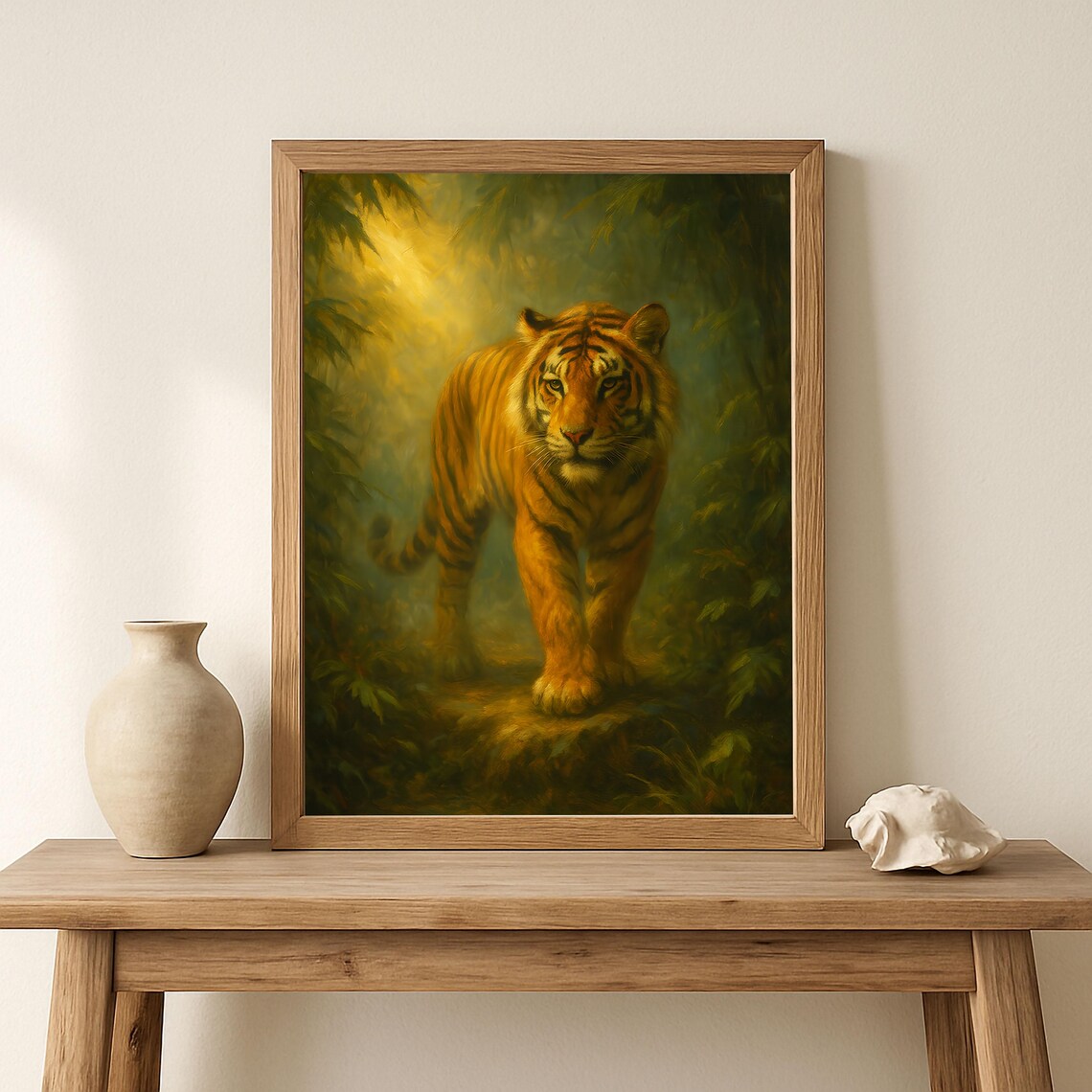 Vintage Tiger Art Print, Rustic Wildlife Decor