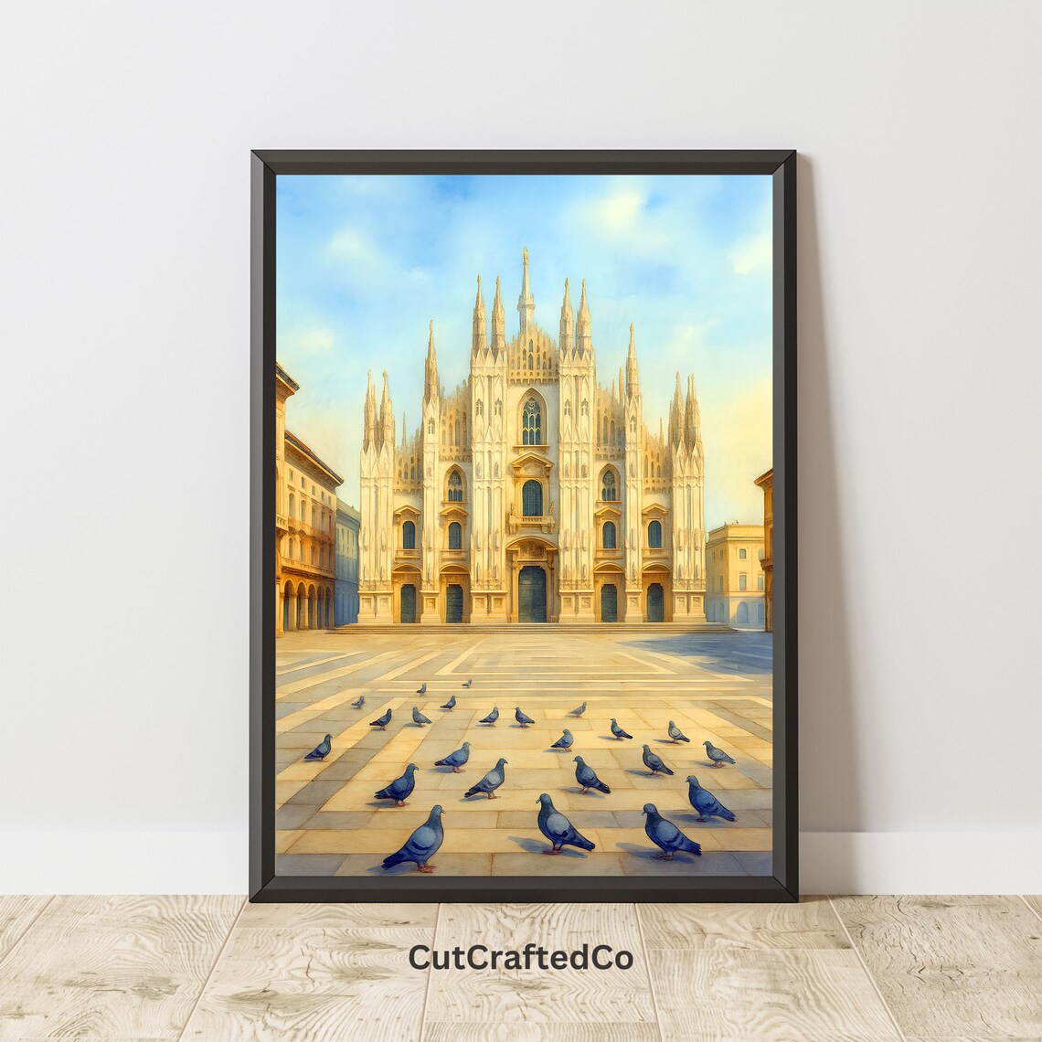 Milan Cathedral Duomo Pigeons Piazza Watercolor Italy Poster