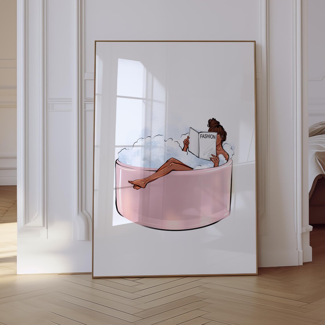 Fashion Woman Relaxing In Bath, Reading Poster