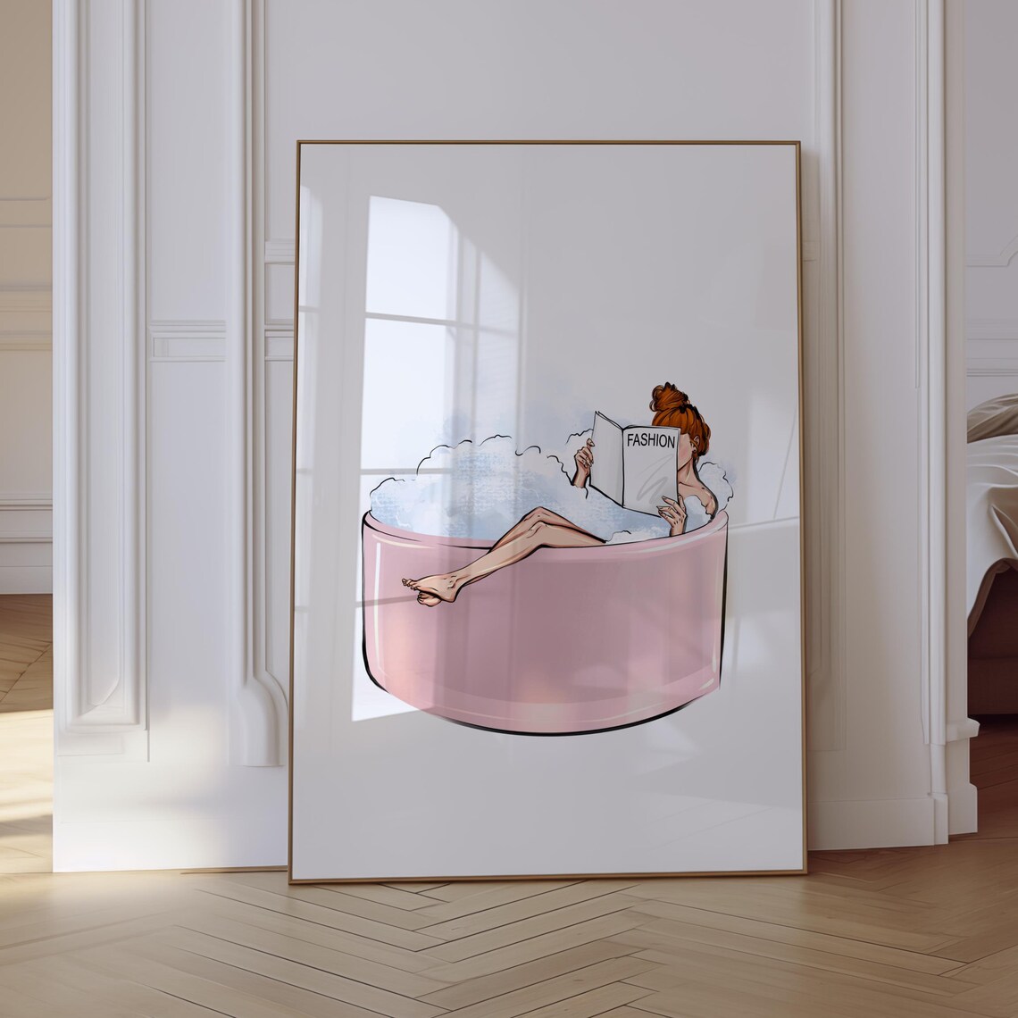 Fashion Woman Relaxing In Bath Reading - Poster