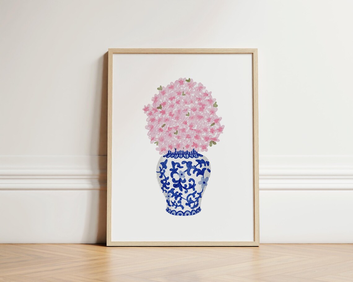 Watercolor Cherry Blossom In Ginger Jar, Grandmillennial Decor - Image 4