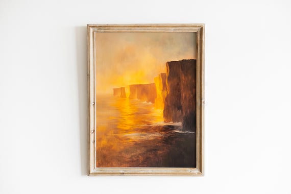 Dramatic Coastal Seascape At Sunrise Moody Vintage Wall Art Ocean Landscape Twelve Apostles Painting 877