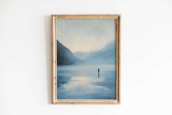Moody Winter Landscape Skater On Frozen Lake At Dawn Serene Art Print Minimalist Wall Decor 336