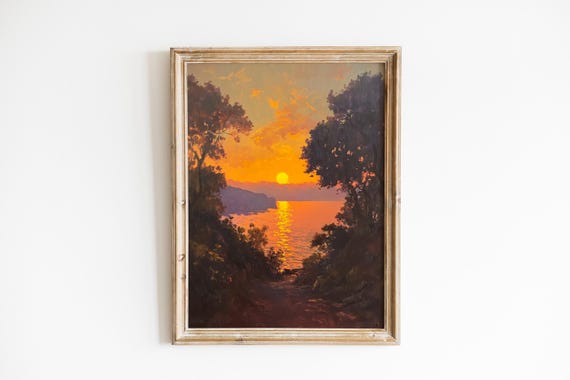 Warm Sunrise Wall Art Tranquil Lake Scene Vintage Mood Rustic Nature Decor Calm Water Reflection 314