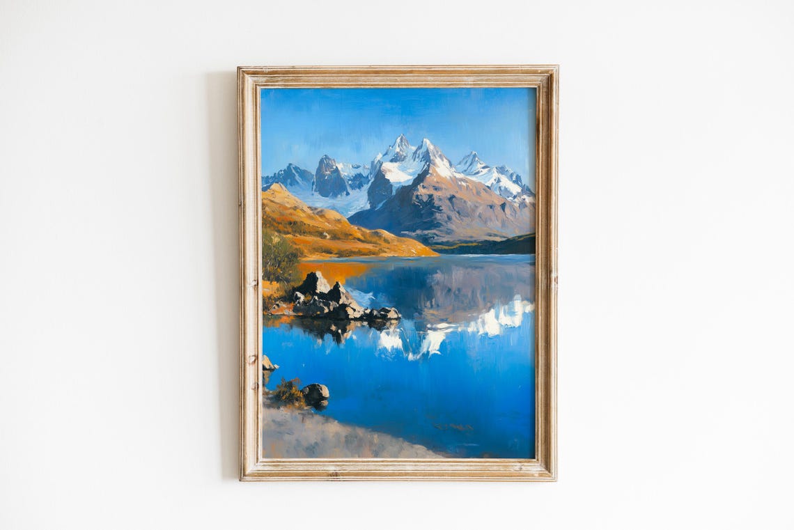 Patagonian Peaks Mirror Lake Serene Mountain Landscape Poster