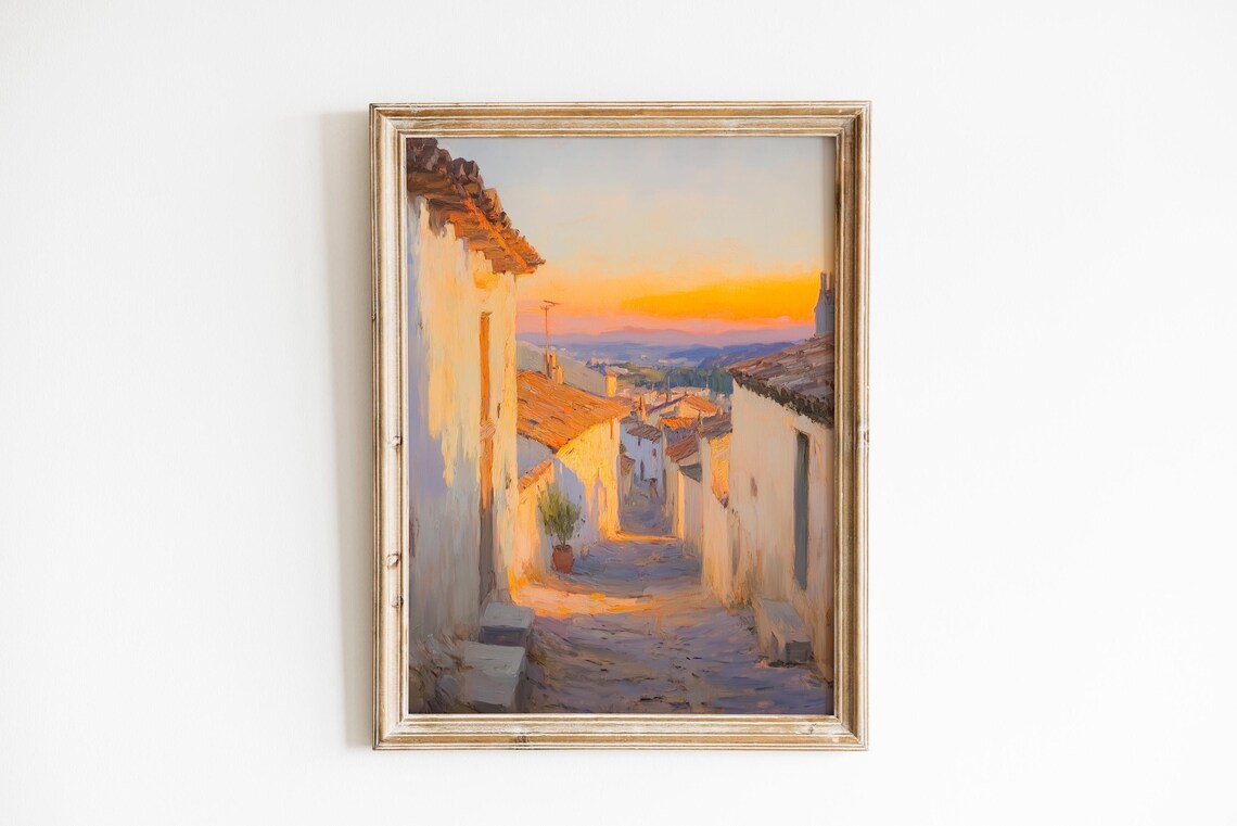 Rustic Village Lane At Sunrise Soft Impressionist Mediterranean Wall Art