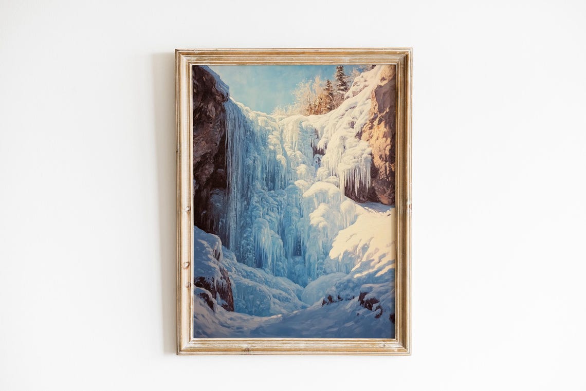 Frozen Waterfall Ice Cascades Luminous Winter Landscape Poster