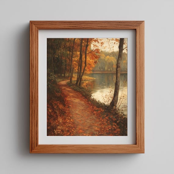 Rustic Autumn Forest Path Art Moody Landscape Painting Cozy Wall Decor Vintage Nature Scene 18