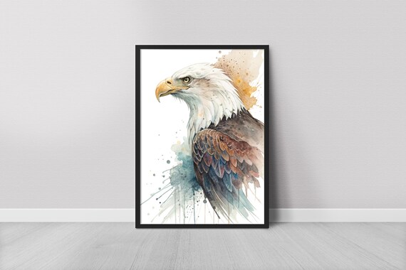 Bald Eagle Watercolor Bird Painting White Head Profile Art Print
