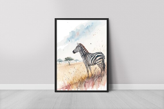 Zebra Watercolor Painting Art Print African Animal Safari Wildlife
