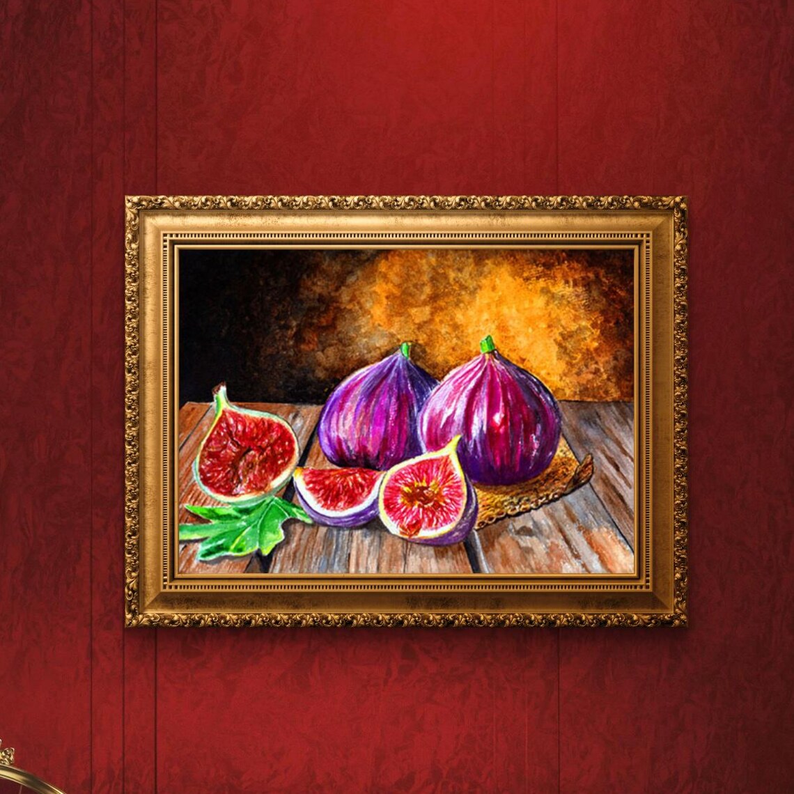 Purple Fig Still Life Rustic Kitchen Wooden Table Fruit Watercolor Print