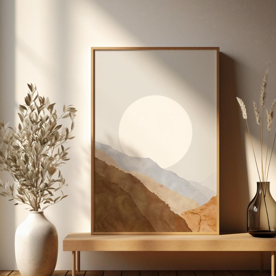 Boho Wall Art Prints Moon And Mountain Theme For Living Room Wall Art Mountain Wall Art Print Boho Home Decor Instant