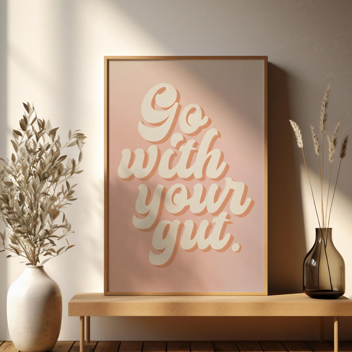 Go With Your Gut Pink Retro Script Motivational Quote Poster - Image 2