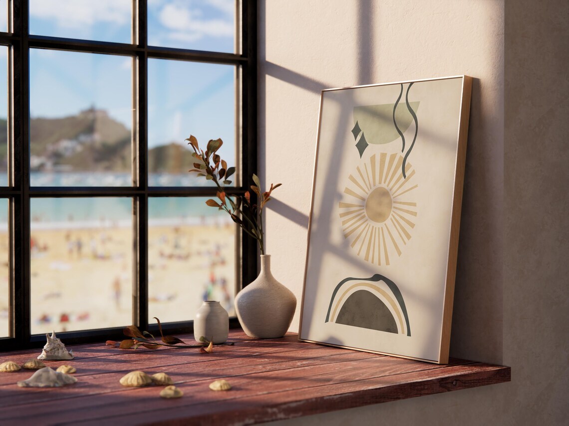 Boho Abstract Sun Print, Neutral Contemporary Poster - Image 2