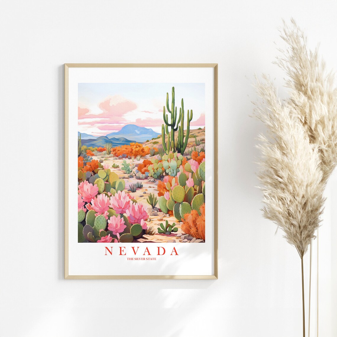 Nevada Retro Travel Poster, Desert Landscape Art Print