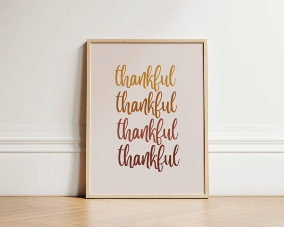 Thankful Repeated Script Gradient Warm Blush Fall Gratitude Quote Poster