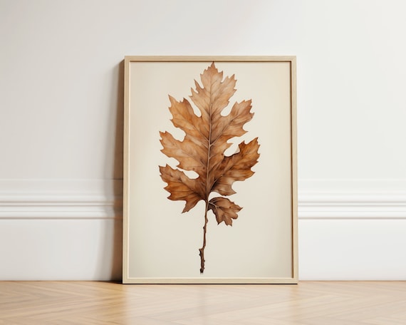 Brown Chestnut Oak Leaf Single Fall Watercolor Botanical Poster