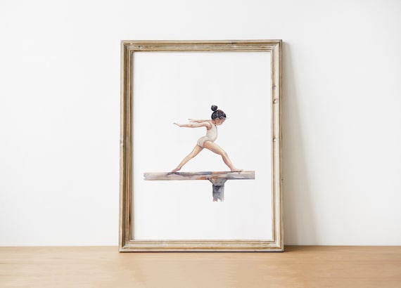Curly Hair Gymnast Girl Poster Watercolor