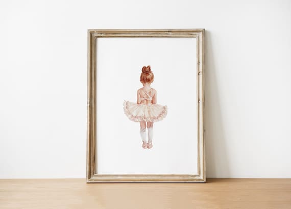 Redhead Ballerina Back View White Tutu Watercolor Dance Poster