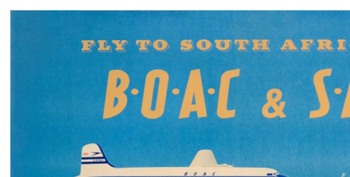 Vintage BOAC SAA Fly To South Africa Airline Poster Drummers And Plane - Image 2