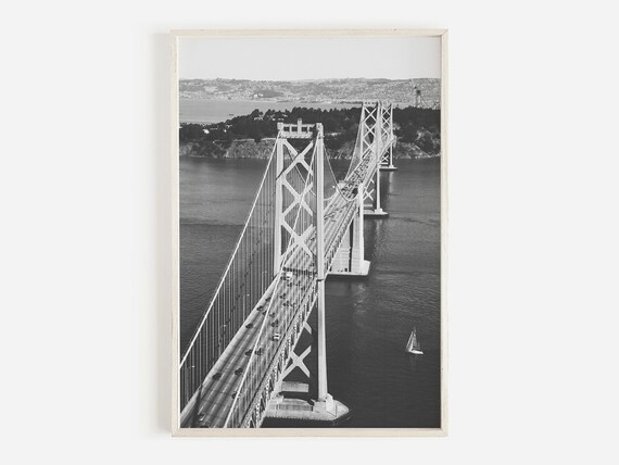 San Francisco Bay Bridge Aerial Black White Modern Photo Poster