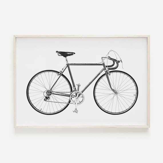Vintage Road Bicycle Black White Minimalist Cycling Photo Poster