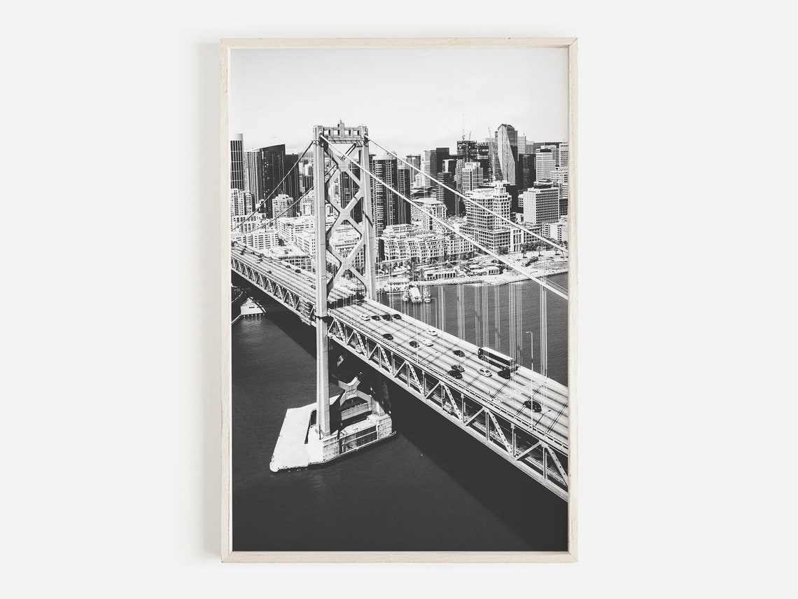 Bay Bridge Aerial Black White San Francisco Skyline Photo Poster