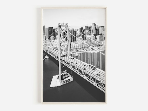 Bay Bridge Aerial Black White San Francisco Skyline Photo Poster