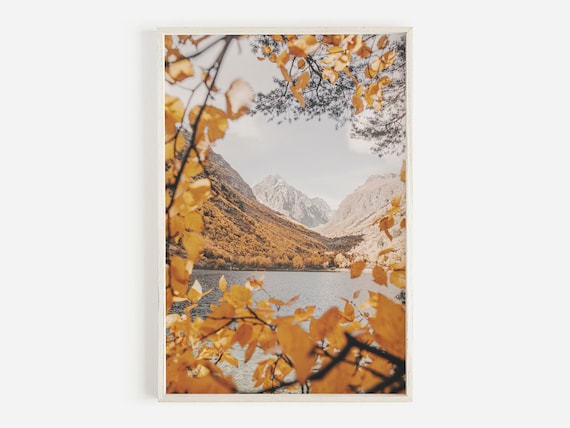 Golden Autumn Leaves Framing Mountain Lake Fall Landscape Photo Poster