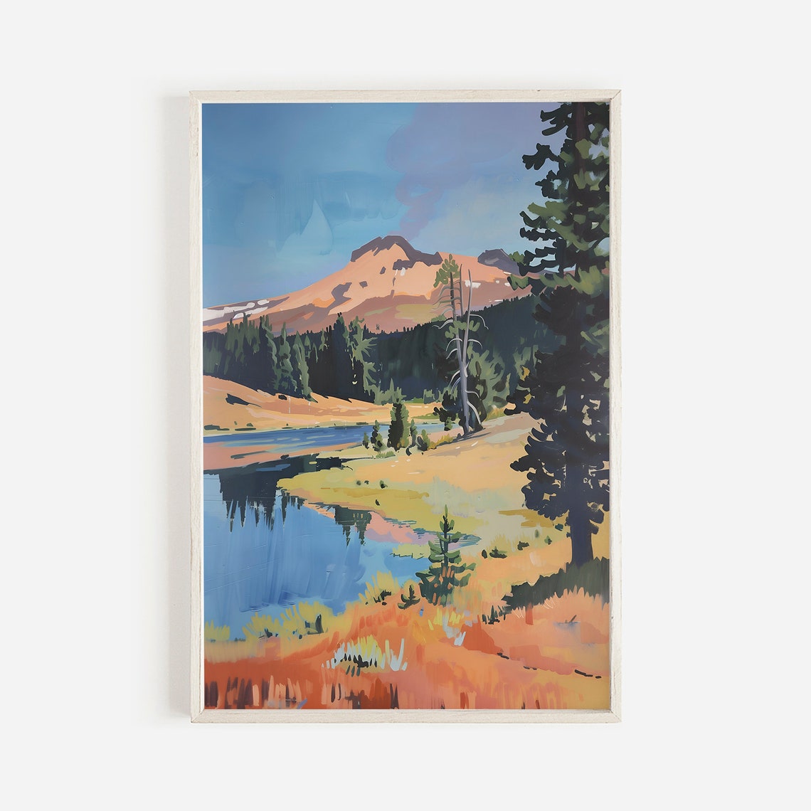 Lassen Volcanic National Park Lake and Cone Lodge Style Poster