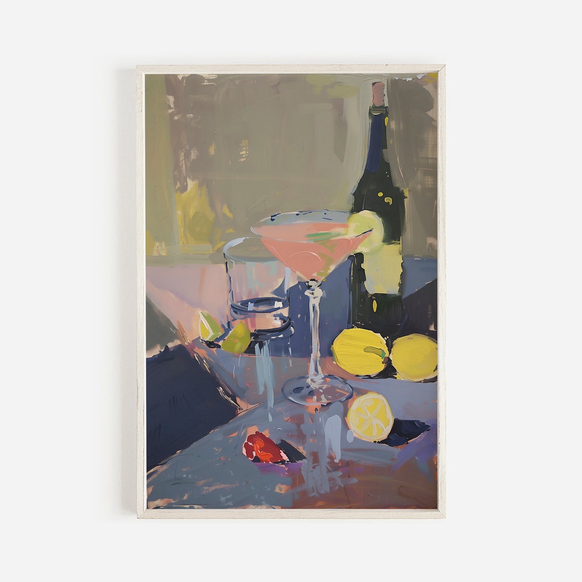 Pink Cosmopolitan Martini Glass Lemon Vintage Pastel Art Print