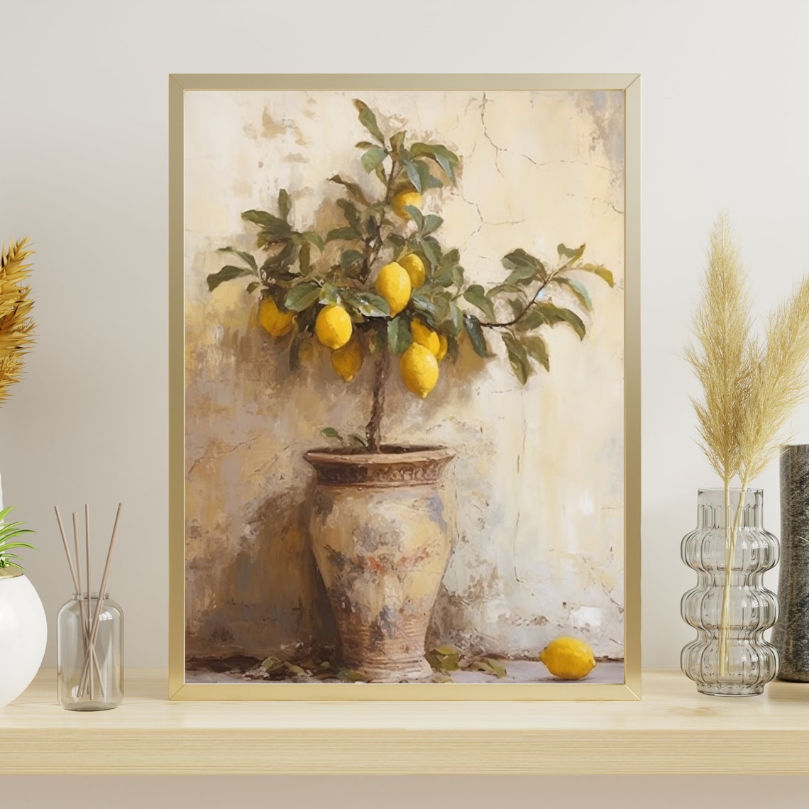 Potted Lemon Tree Terracotta Pot Sunlit Still Life Painting Poster - Image 5