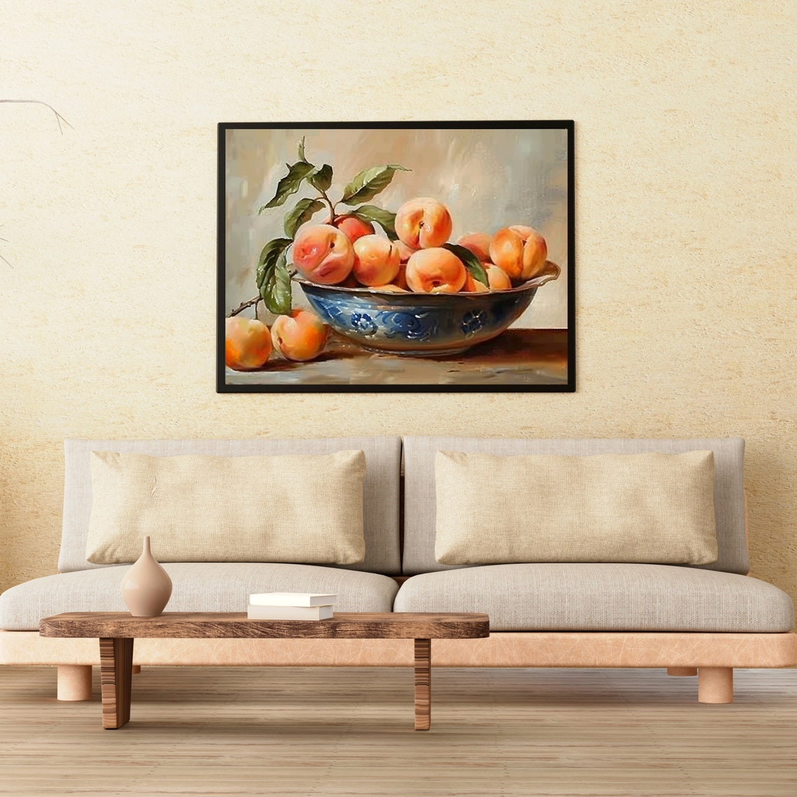 Sunlit Apricots in a Blue Ceramic Bowl Kitchen Still Life Wall Art - Image 4