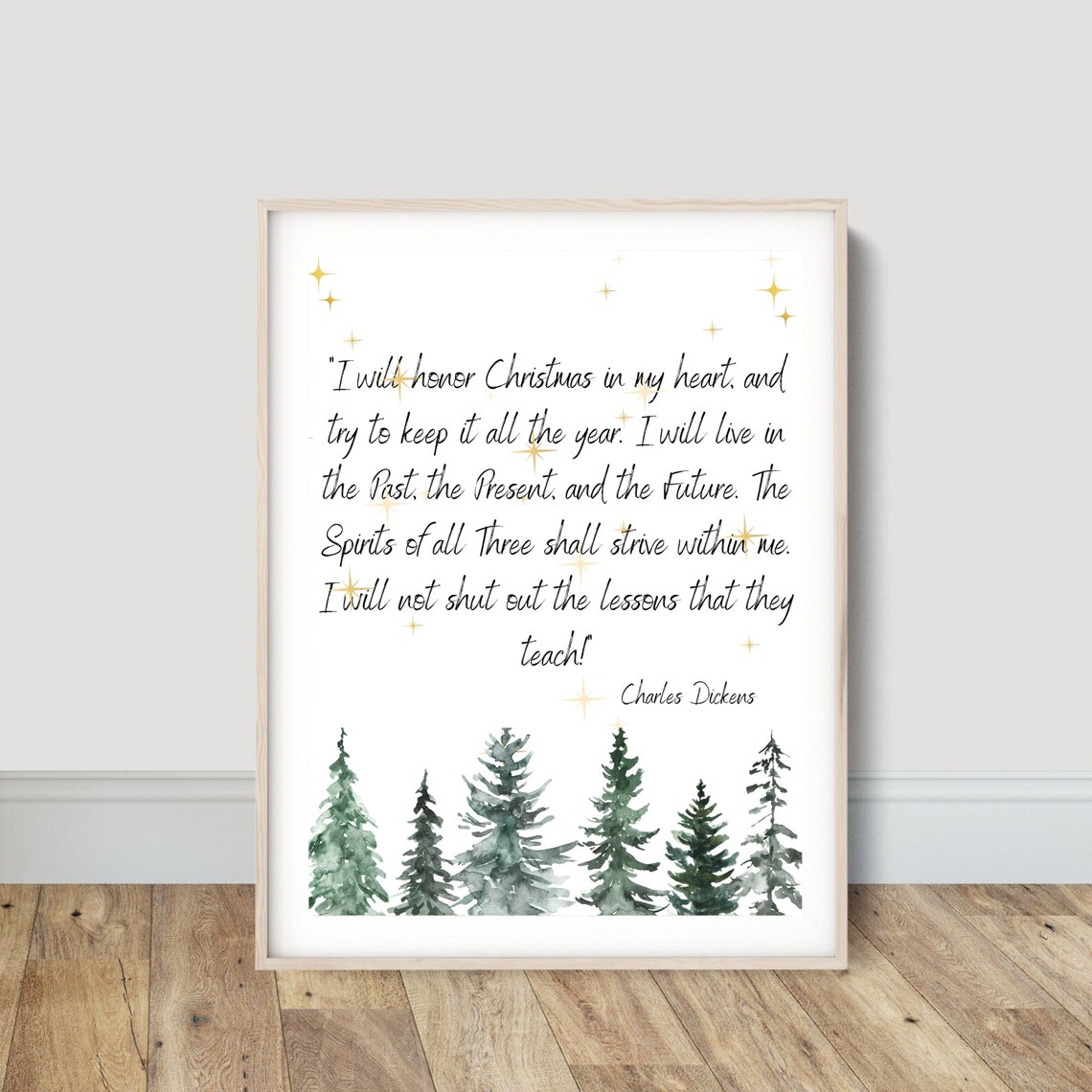 Charles Dickens Christmas Quote With Pine Trees Holiday Poster