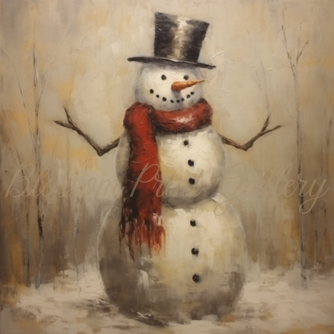 Vintage Snowman in a Top Hat and Red Scarf Christmas Wall Art - Image 3