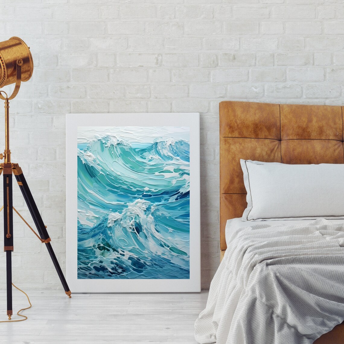 Turquoise Ocean Waves Thick Impasto Texture Coastal Seascape Art Poster - Image 2
