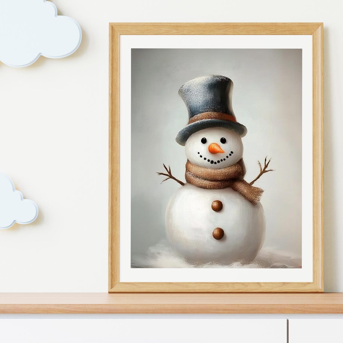 Snowman with Top Hat and Burlap Scarf Winter Painting Poster - Image 5