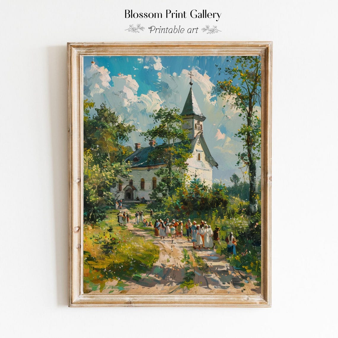Vintage Church Print Spring Landscape Antique Oil Painting Summerv Farmhouse Deco Living Room Wall Art Church Scenery 823