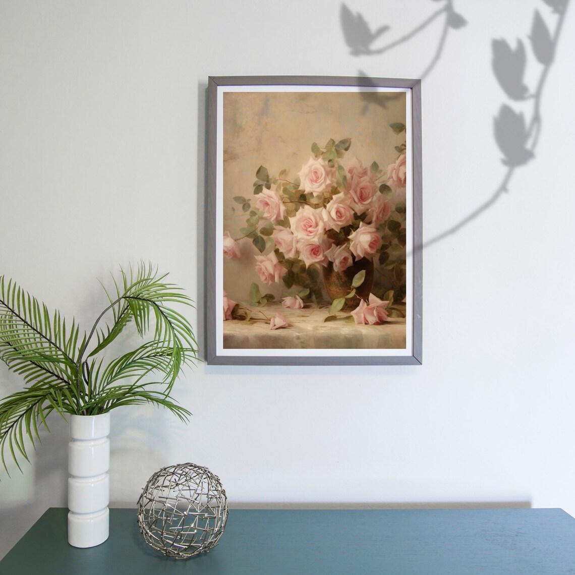 Soft Pink Roses Bouquet In Vase Vintage Floral Painting Poster - Image 4