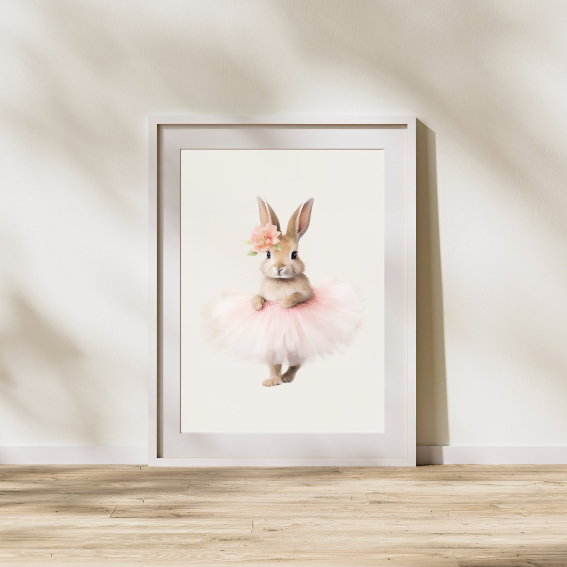 Cute Ballerina Bunny Pink Tutu Nursery Rabbit Painting Wall Art - Image 5