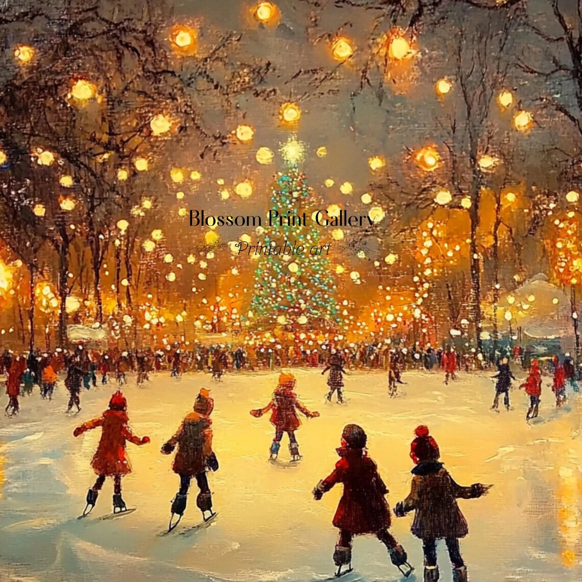 Vintage Winter Ice Skating Scene, Christmas City Art Print - Image 4