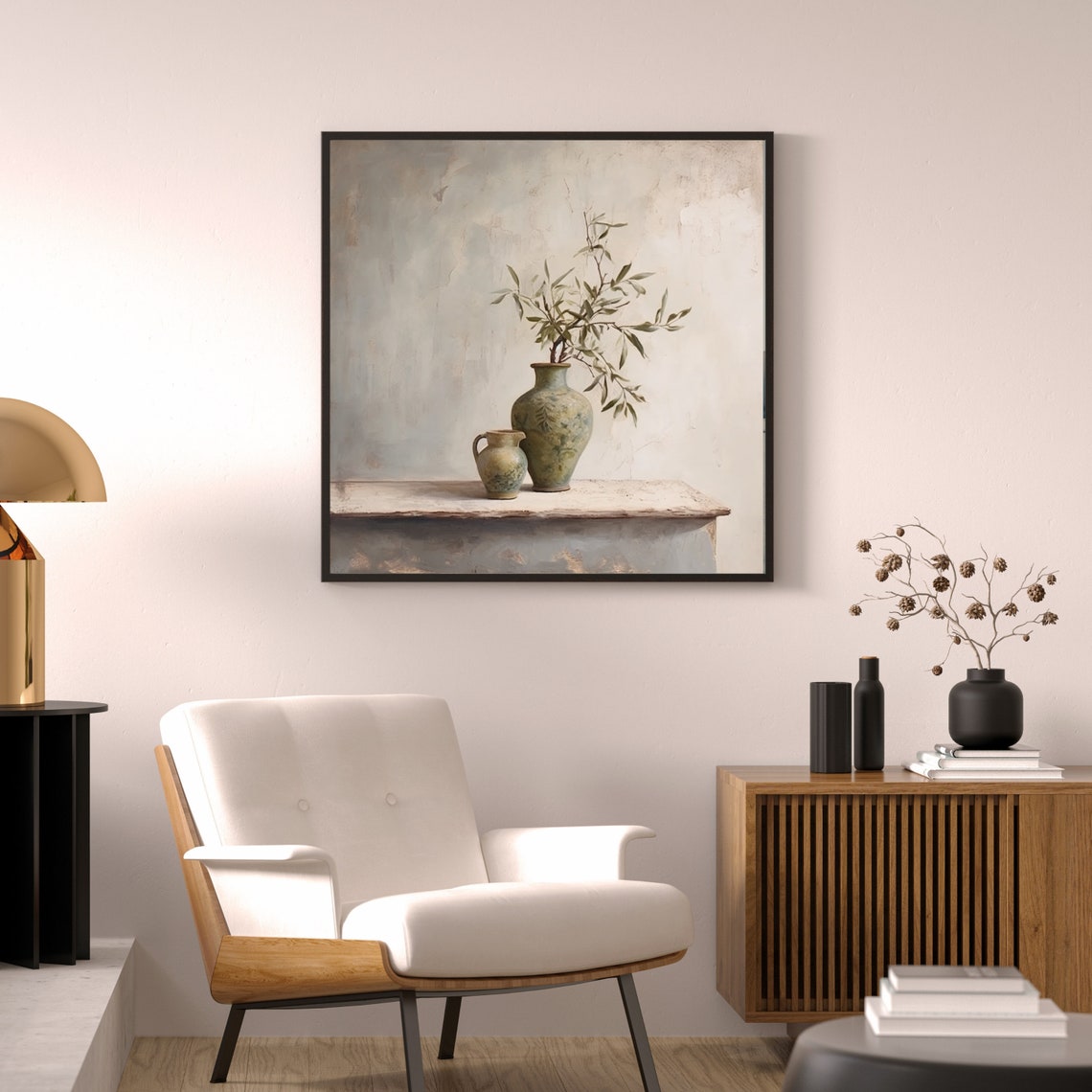 Olive Branch Antique Vase Neutral Still Life Rustic Art Poster - Image 6
