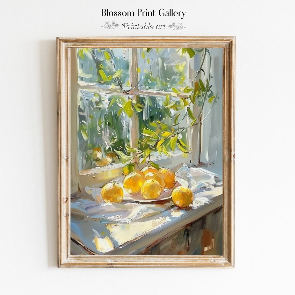 Lemon Still Life Painting Fruit Art Print, Vintage Farmhouse