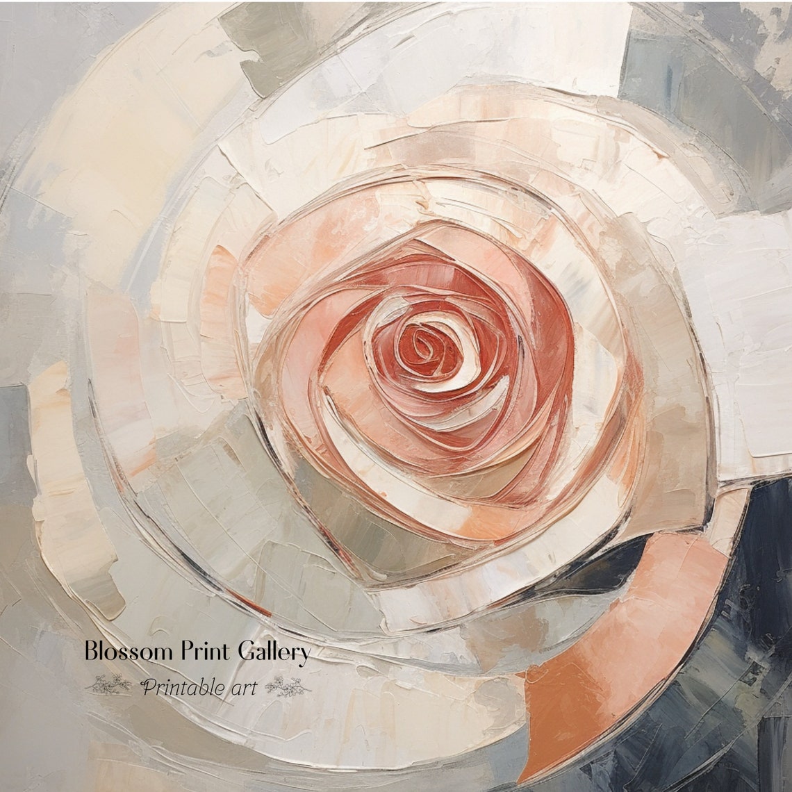Blush Pink Abstract Rose Impasto Oil Painting Minimalist Poster - Image 2