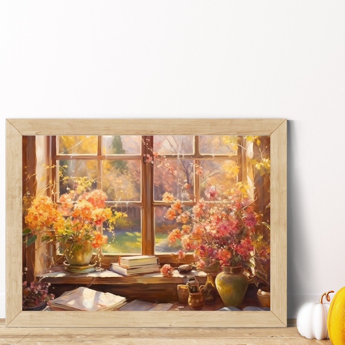 Autumn Window Sill Flowers Books Warm Fall Still Life Cozy Reading Poster - Image 6
