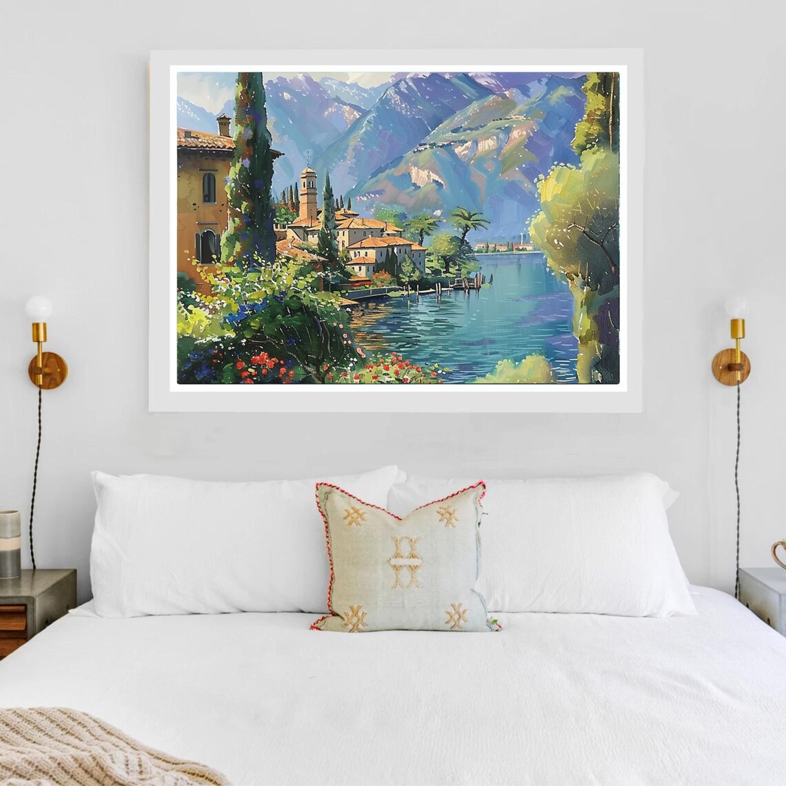 Italy Como Lake Watercolor Painting Vibrant Landscape Print Travel Aesthetic Nature Wall Art Italy Landscape Mediterranean 547 - Image 5