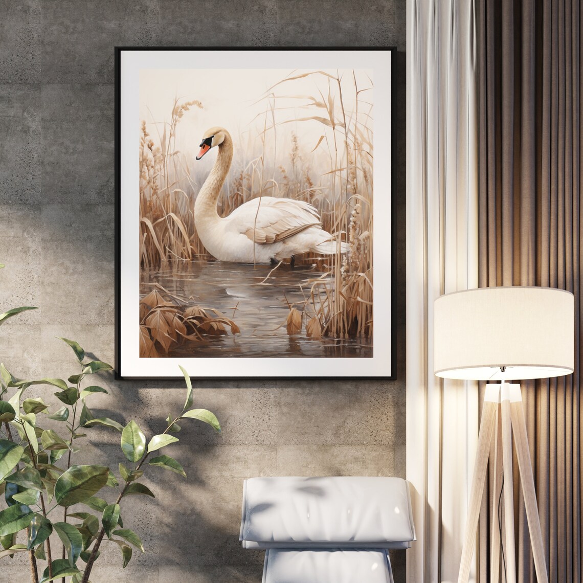 Vintage Swan Painting, Rustic Farmhouse Art Print - Image 3